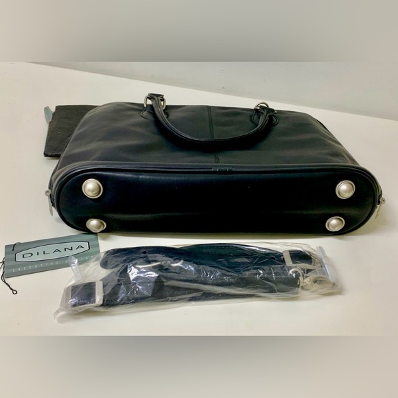 Black Leather Dilana Executive Series Laptop Briefcase Messenger Bag Brand New - Picture 6 of 16